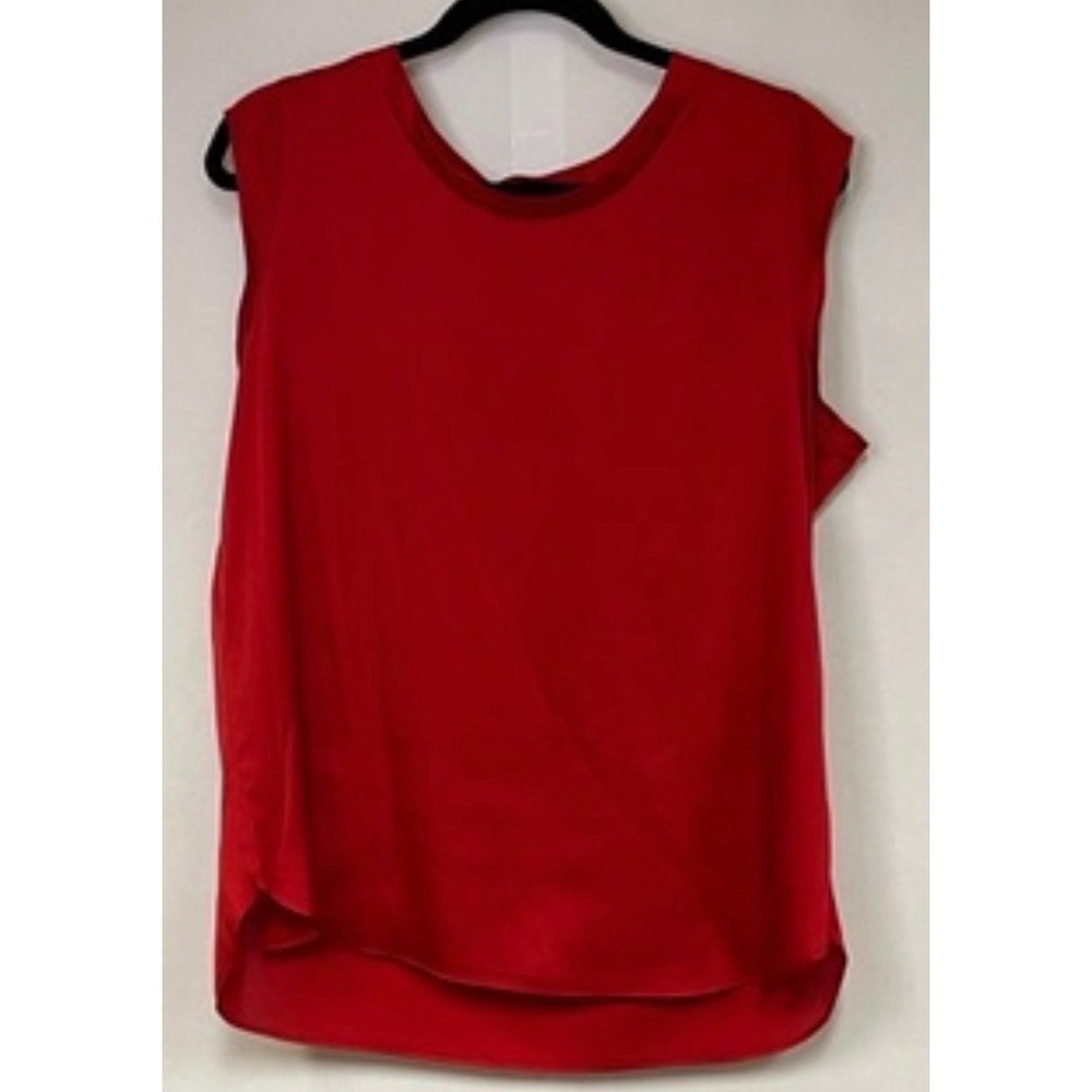 DKNY Sleeveless Blouse Womens Size L Red Round Neck Silky Shell Top New NWT